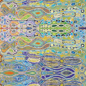 Judy Watson - Snake Vine Dreaming. Aboriginal artist Songlines Darwin cotton organic