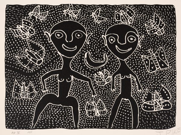 Two Little Girls limited edition print by Jimmy Pike available at Songlines gallery Darwin