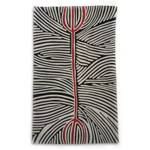 Chainstitch rug designed by Valda Granites Mina Mina from Warlukurlangu Artists Songlines Darwin