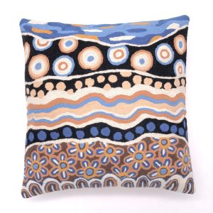 wool hand embroidered cushion cover designed by Bianca Gardiner Dodd made by Better World Arts. Available from Songlines Gallery Darwin
