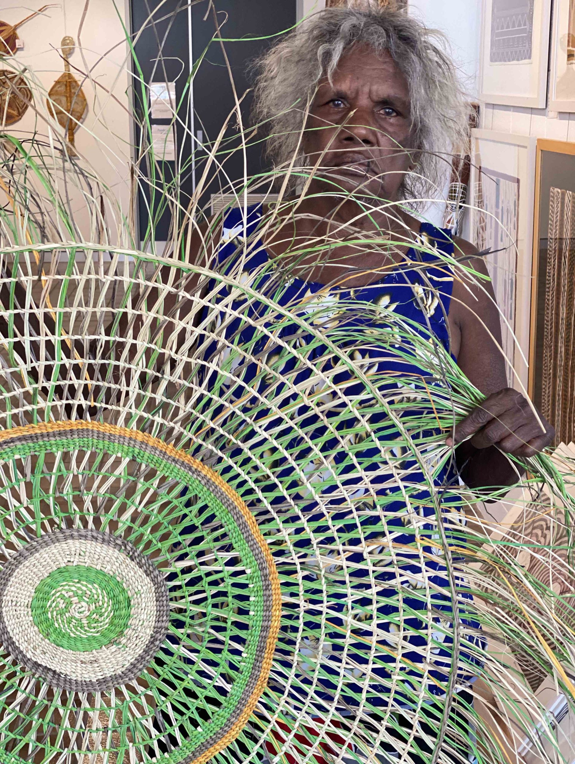 Helen Kamajirr Pandanus mat weaving Arnhem land Songlines Darwin