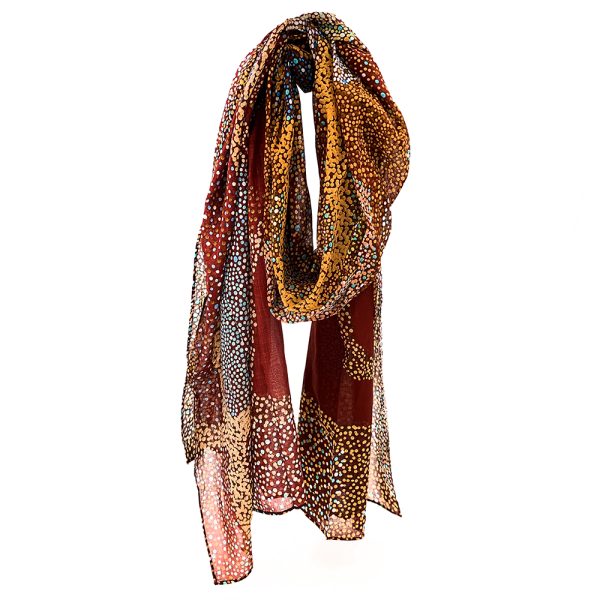 Lynette Nangala Brown - Salt Lake cotton scarf Aboriginal art artist Songlines darwin