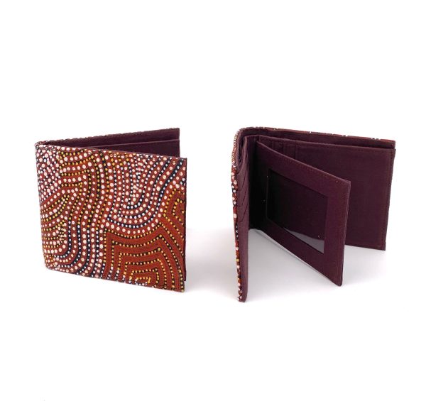 Lindon wallet made with Aboriginal fabric designed by from Warlukurlangu Artists by Flying Fox Fabrics