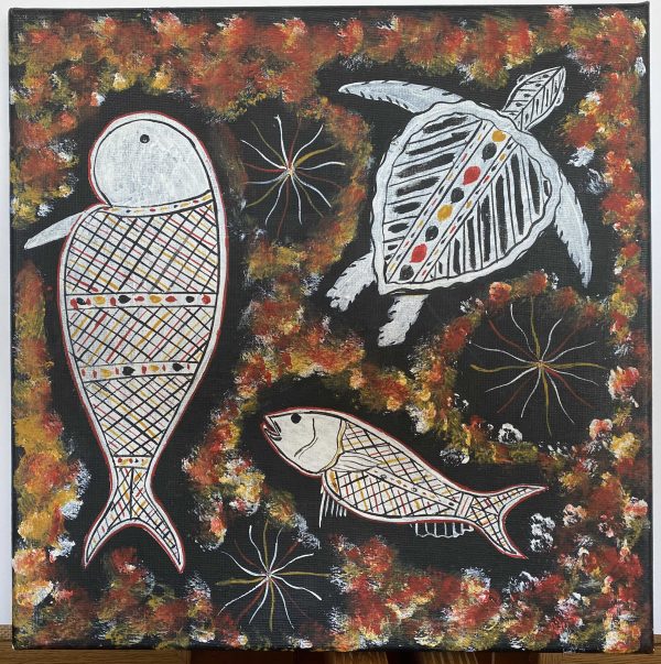 Sea Life painting by Peter Julun Tungatalum at Songlines Gallery