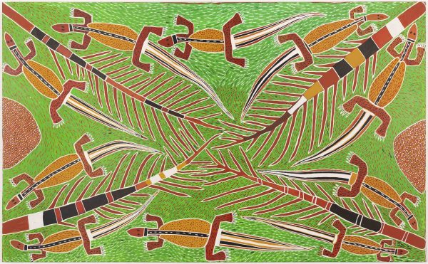Djambu Barra Barra water goannas painting Aboriginal artist Ngukurr Songlines Darwin