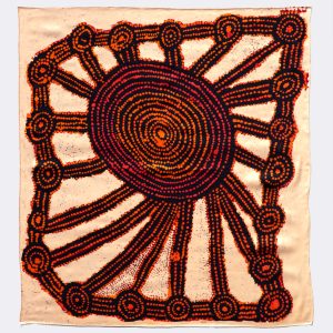 Silk Scarf by Aboriginal artist Willy Tjungurrayi made by One of Twelve and available from Songlines Art Gallery in Darwin Australia