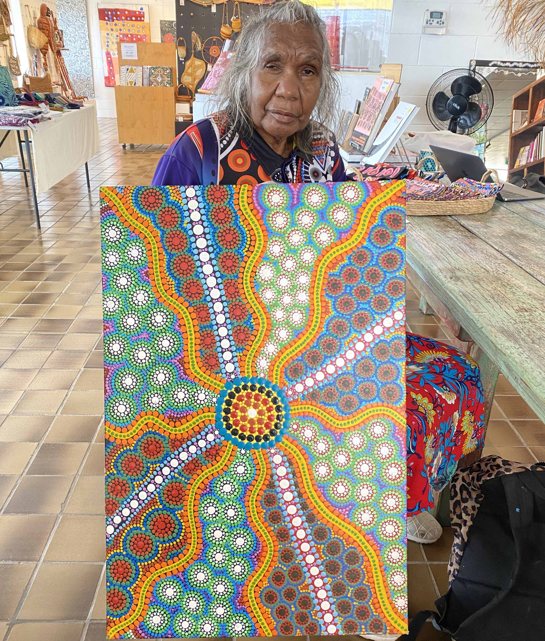 Zeza Nampijinpa Egan dots painting Aboriginal art Songlines Darwin Warlpiri