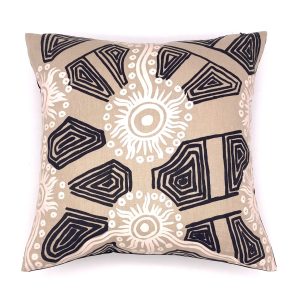 Linen Cushion cover with fabric designed by Lisa Multa of Ikuntji Artists and hand printed in Australia. Available from Songlines Gallery in Darwin